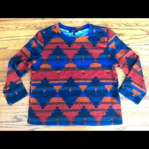 Forever 21 Orange Blue Tribal Print 3/4 Length Sleeve Top Women’s Size Large